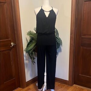 Black Halter Neck Jumpsuit with Keyhole Cutout